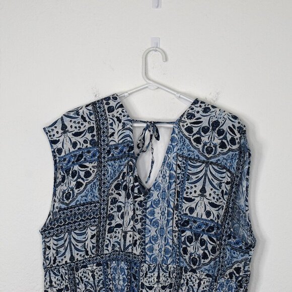 Old Navy Floral Crop Top Sz XXL Smocked Waist Back Tie Boho Peasant Coastal Blue - Picture 7 of 14
